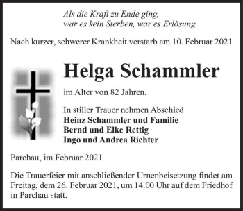 Traueranzeige von Helga Schammler  von Magdeburger Volksstimme