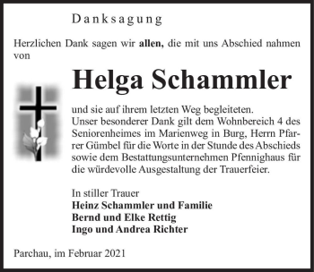 Traueranzeige von Helga Schammler  von Magdeburger Volksstimme