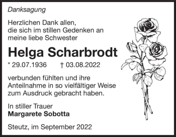Traueranzeige von Helga Scharbrodt  von Magdeburger Volksstimme