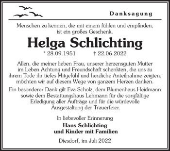 Traueranzeige von Helga Schlichting  von Magdeburger Volksstimme
