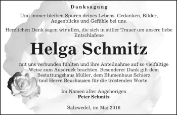 Traueranzeige von Helga Schmitz  von Magdeburger Volksstimme