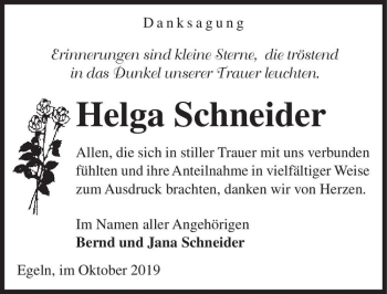Traueranzeige von Helga Schneider  von Magdeburger Volksstimme