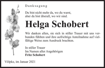 Traueranzeige von Helga Schobert  von Magdeburger Volksstimme