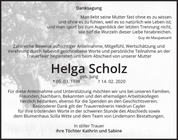 Traueranzeige von Helga Scholz (geb. Jung)  von Magdeburger Volksstimme