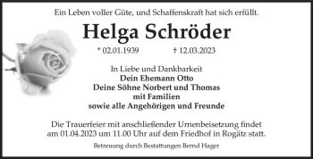 Traueranzeige von Helga Schröder  von Magdeburger Volksstimme