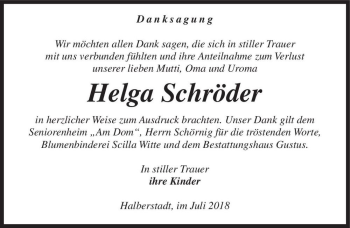 Traueranzeige von Helga Schröder  von Magdeburger Volksstimme