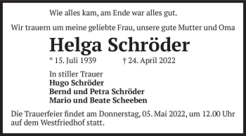 Traueranzeige von Helga Schröder  von Magdeburger Volksstimme