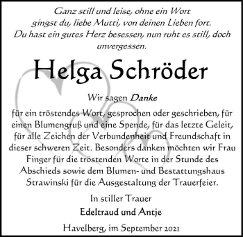 Traueranzeige von Helga Schröder  von Magdeburger Volksstimme