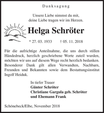 Traueranzeige von Helga Schröter  von Magdeburger Volksstimme