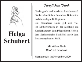 Traueranzeige von Helga Schubert  von Magdeburger Volksstimme