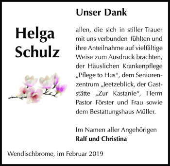 Traueranzeige von Helga Schulz  von Magdeburger Volksstimme