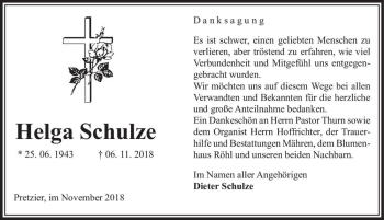 Traueranzeige von Helga Schulze  von Magdeburger Volksstimme