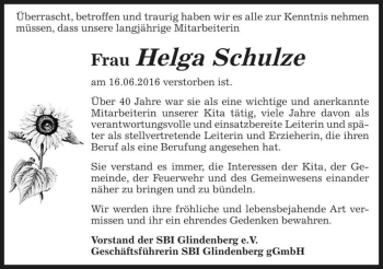 Traueranzeige von Helga Schulze  von Magdeburger Volksstimme