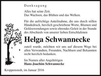 Traueranzeige von Helga Schwannecke  von Magdeburger Volksstimme