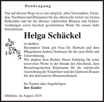 Traueranzeige von Helga Schäckel  von Magdeburger Volksstimme