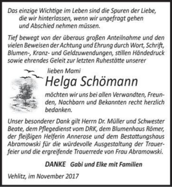 Traueranzeige von Helga Schömann  von Magdeburger Volksstimme