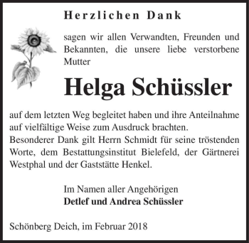 Traueranzeige von Helga Schüssler  von Magdeburger Volksstimme