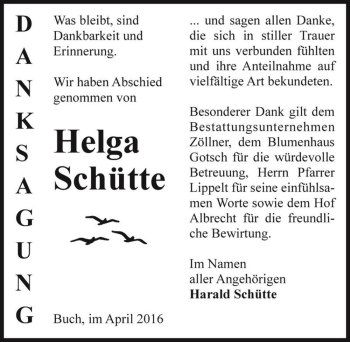 Traueranzeige von Helga Schütte  von Magdeburger Volksstimme