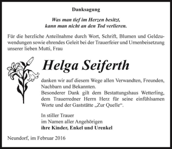 Traueranzeige von Helga Seiferth  von Magdeburger Volksstimme