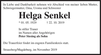 Traueranzeige von Helga Senkel  von Magdeburger Volksstimme