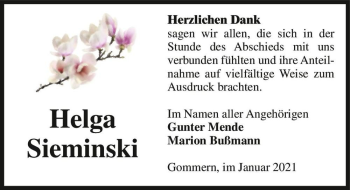 Traueranzeige von Helga Sieminski  von Magdeburger Volksstimme