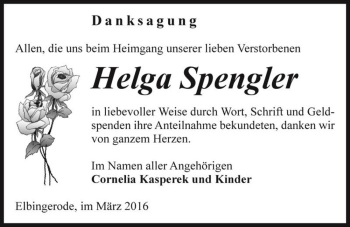 Traueranzeige von Helga Spengler  von Magdeburger Volksstimme