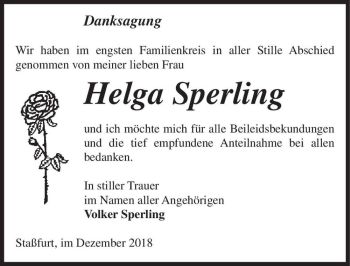 Traueranzeige von Helga Sperling  von Magdeburger Volksstimme