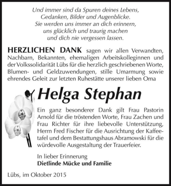 Traueranzeige von Helga Stephan  von Magdeburger Volksstimme