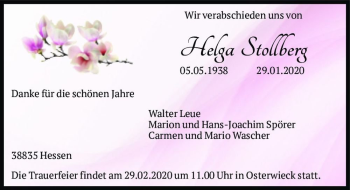 Traueranzeige von Helga Stollberg  von Magdeburger Volksstimme
