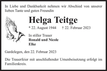 Traueranzeige von Helga Teitge  von Magdeburger Volksstimme