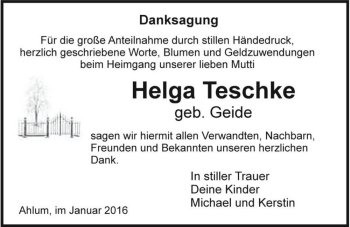 Traueranzeige von Helga Teschke (geb. Geide)  von Magdeburger Volksstimme