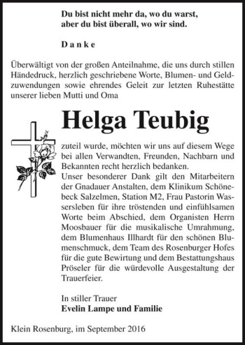 Traueranzeige von Helga Teubig  von Magdeburger Volksstimme
