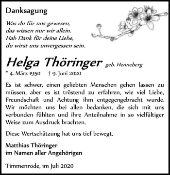 Traueranzeige von Helga Thöringer (geb. Henneberg)  von Magdeburger Volksstimme
