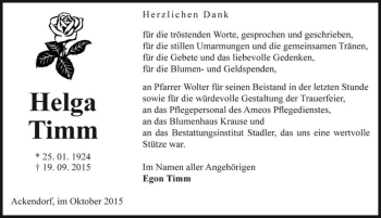 Traueranzeige von Helga Timm  von Magdeburger Volksstimme