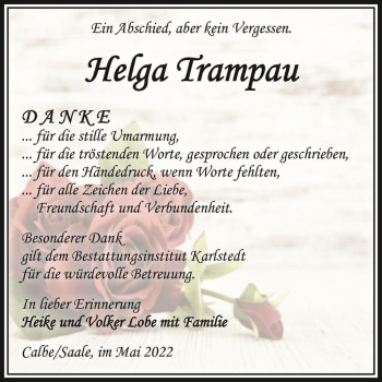 Traueranzeige von Helga Trampau  von Magdeburger Volksstimme