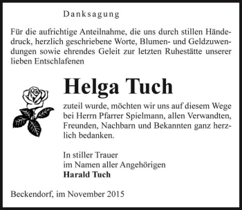 Traueranzeige von Helga Tuch  von Magdeburger Volksstimme