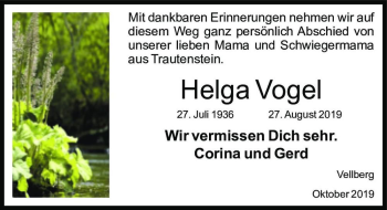 Traueranzeige von Helga Vogel  von Magdeburger Volksstimme