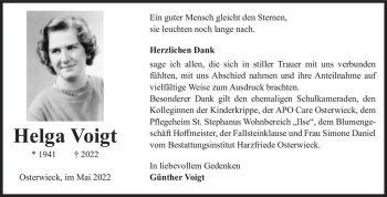 Traueranzeige von Helga Voigt  von Magdeburger Volksstimme
