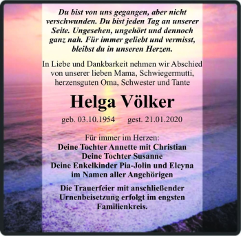 Traueranzeige von Helga Völker  von Magdeburger Volksstimme