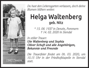 Traueranzeige von Helga Waltenberg (geb. Nitz)  von Magdeburger Volksstimme