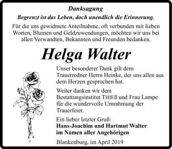 Traueranzeige von Helga Walter  von Magdeburger Volksstimme