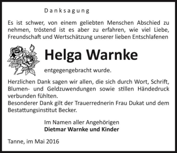 Traueranzeige von Helga Warnke  von Magdeburger Volksstimme