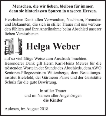Traueranzeige von Helga Weber  von Magdeburger Volksstimme