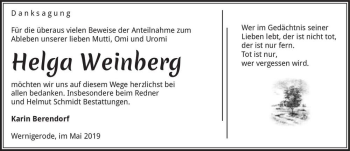 Traueranzeige von Helga Weinberg  von Magdeburger Volksstimme