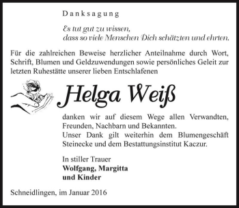Traueranzeige von Helga Weiß  von Magdeburger Volksstimme