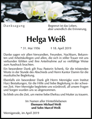 Traueranzeige von Helga Weiß  von Magdeburger Volksstimme