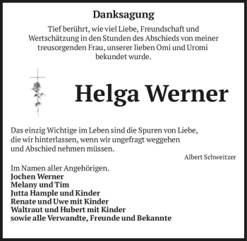 Traueranzeige von Helga Werner  von Magdeburger Volksstimme