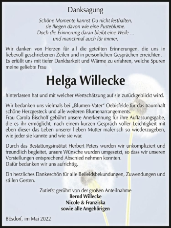 Traueranzeige von Helga Willecke  von Magdeburger Volksstimme
