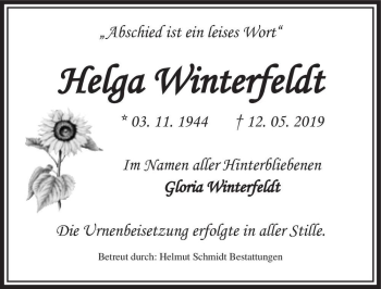 Traueranzeige von Helga Winterfeldt  von Magdeburger Volksstimme