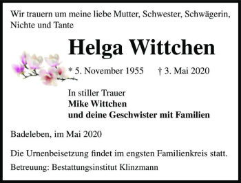 Traueranzeige von Helga Wittchen  von Magdeburger Volksstimme